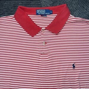 Polo Ralph Lauren Mens Polo Shirt XL Red White Striped Cotton Short Sleeve